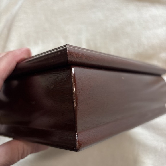 Vintage Wood Floral Tapestry Jewelry Box with Removeable Tray Mirror 8x3.5x5" - Picture 5 of 16